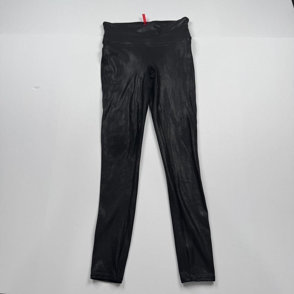 Spanx Leggings Womens Medium (26x26) Black Faux Leather High Rise Shiny Stretch